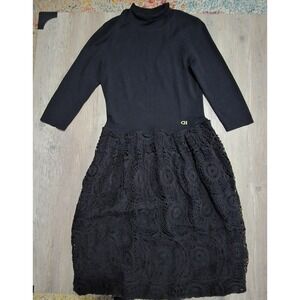 Carolina Herrera Black Long Sleeve Dress With Silk Lace Skirt Little Girl Size S